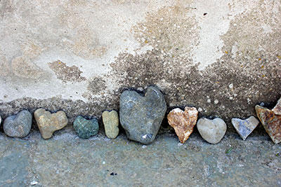 Line of rocks shaped like hearts